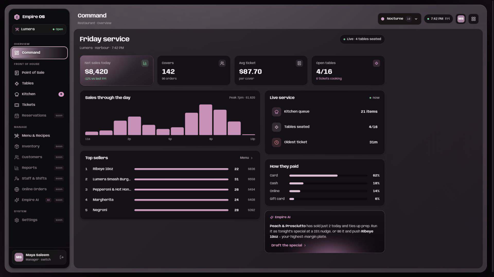 The Command screen in the Nocturne interface system.
